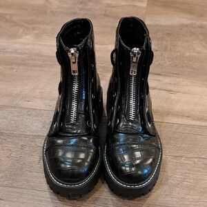 Sugar Black Croc-Embossed Heeled Boots